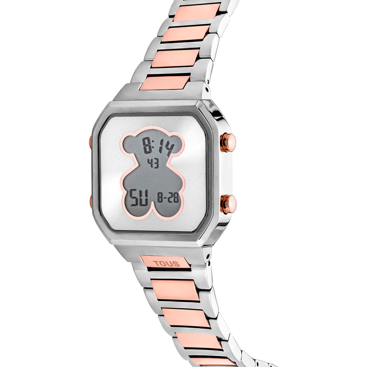 Reloj digital con brazalete de acero SS y acero IPRG rosado D-BEAR