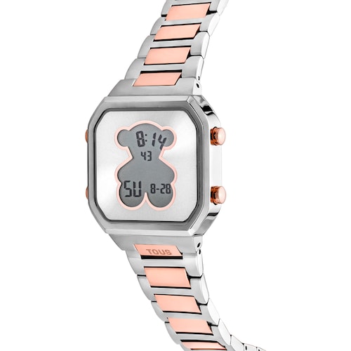 Digital Watch with stainless steel and rose-colored IPRG steel bracelet D-BEAR