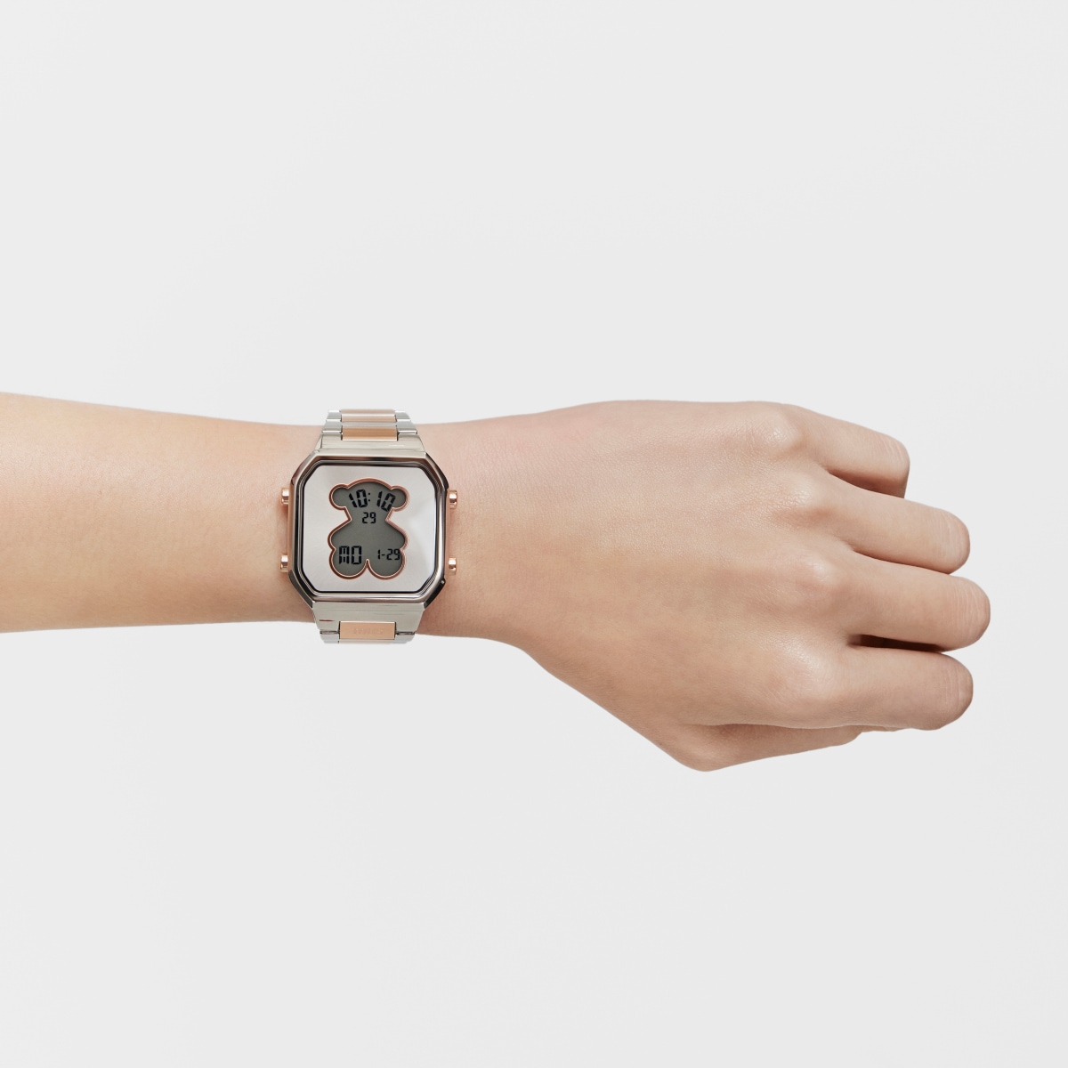 Reloj digital con brazalete de acero SS y acero IPRG rosado D-BEAR