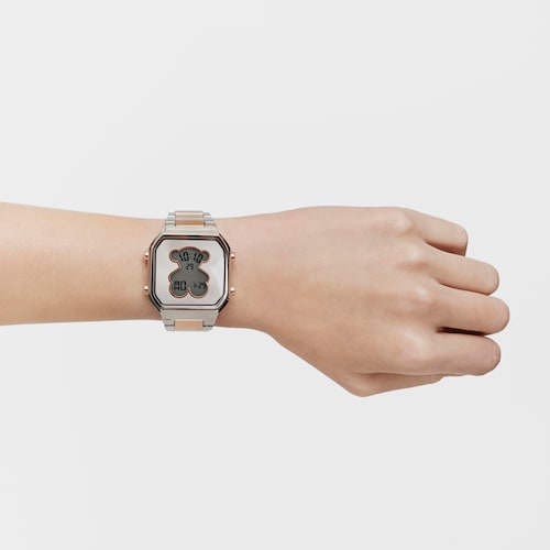Digital Watch with stainless steel and rose-colored IPRG steel bracelet D-BEAR