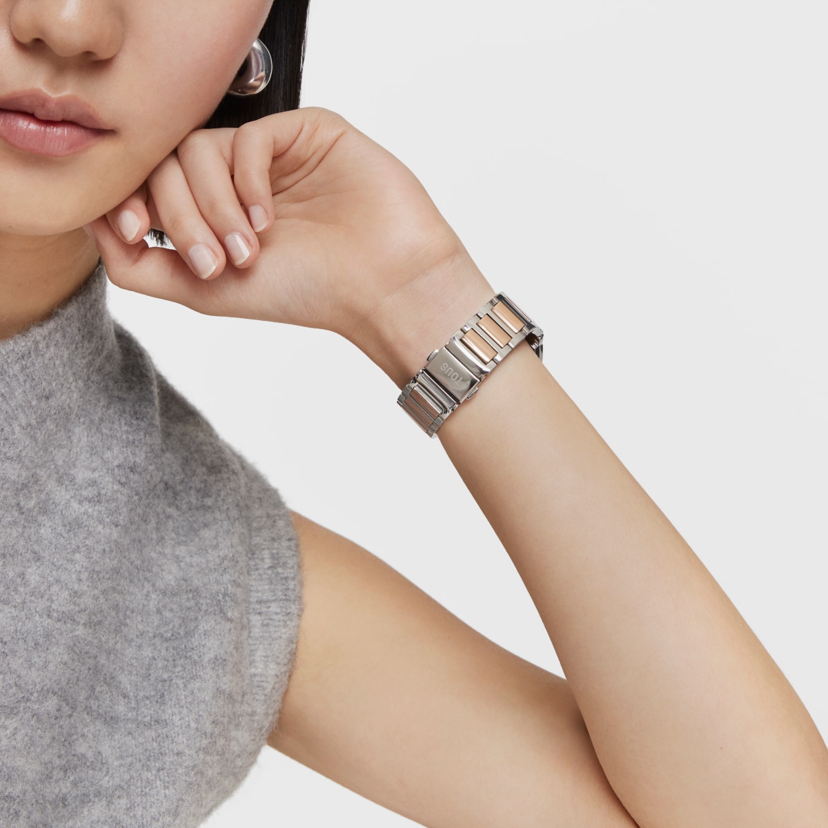 Reloj digital con brazalete de acero SS y acero IPRG rosado D-BEAR