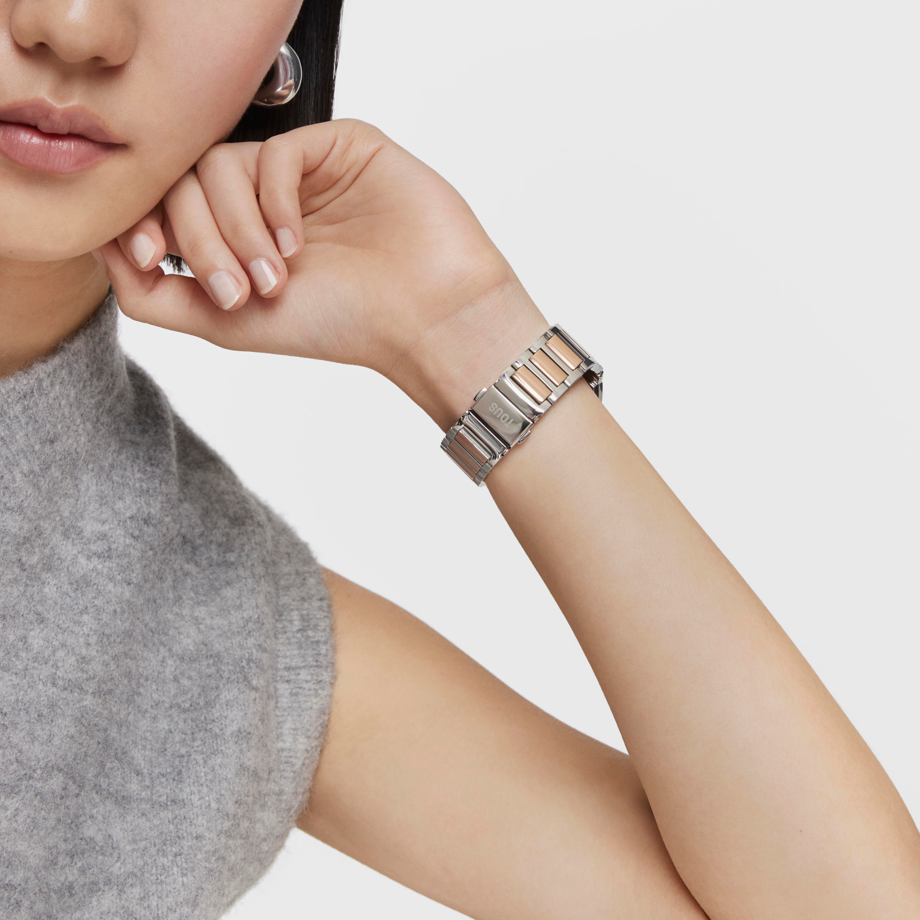 Reloj digital con brazalete de acero SS y acero IPRG rosado D-BEAR