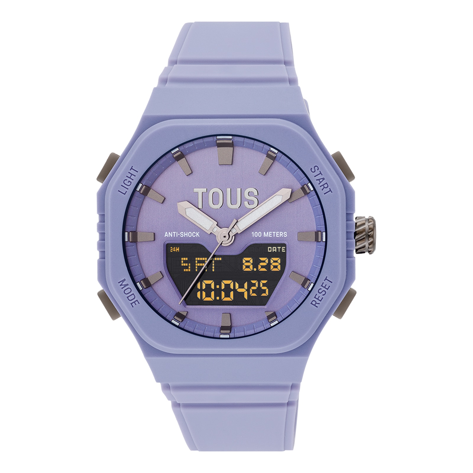Reloj analógico-digital de acero IP lila con brazalete de nylon lila Bet