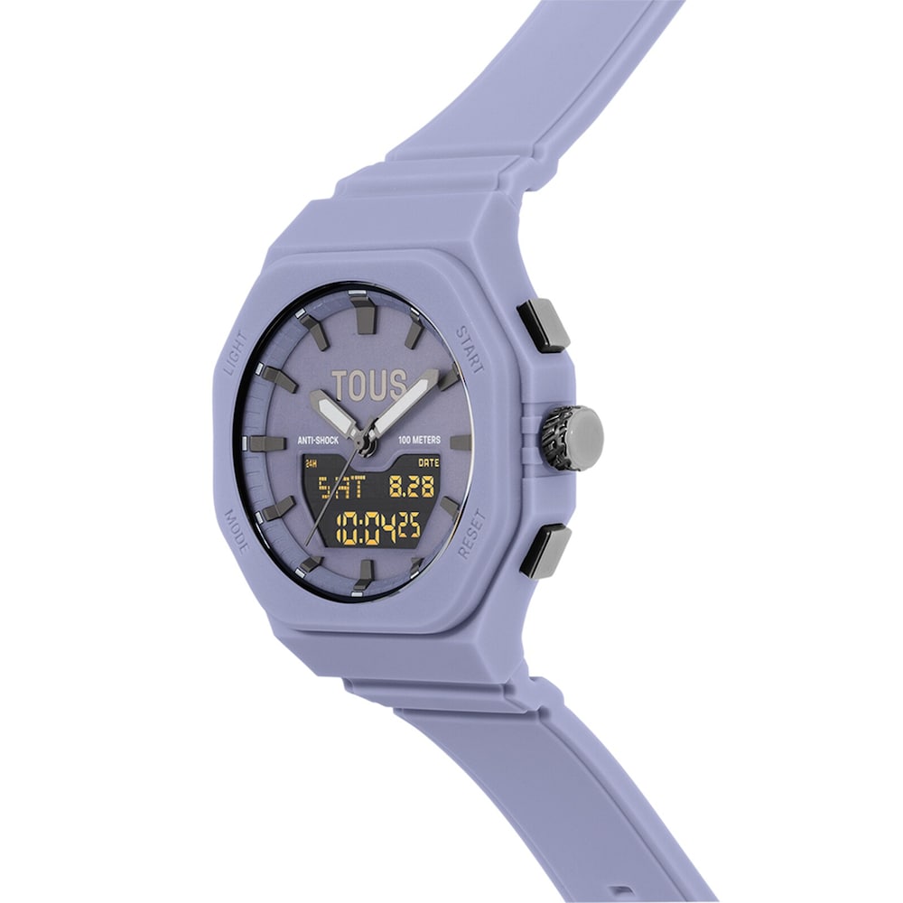 Zegarek analogowo-cyfrowy z liliowej stali IP z liliową nylonową bransoletą Bet