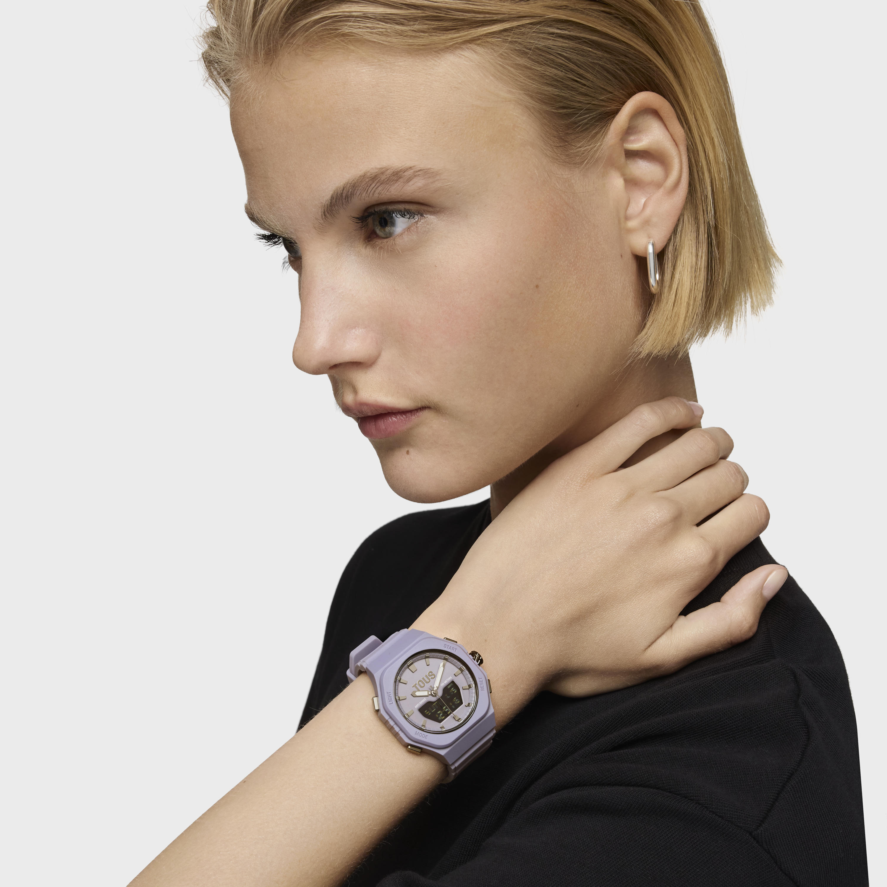 Reloj analógico-digital de acero IP lila con brazalete de nylon lila Bet