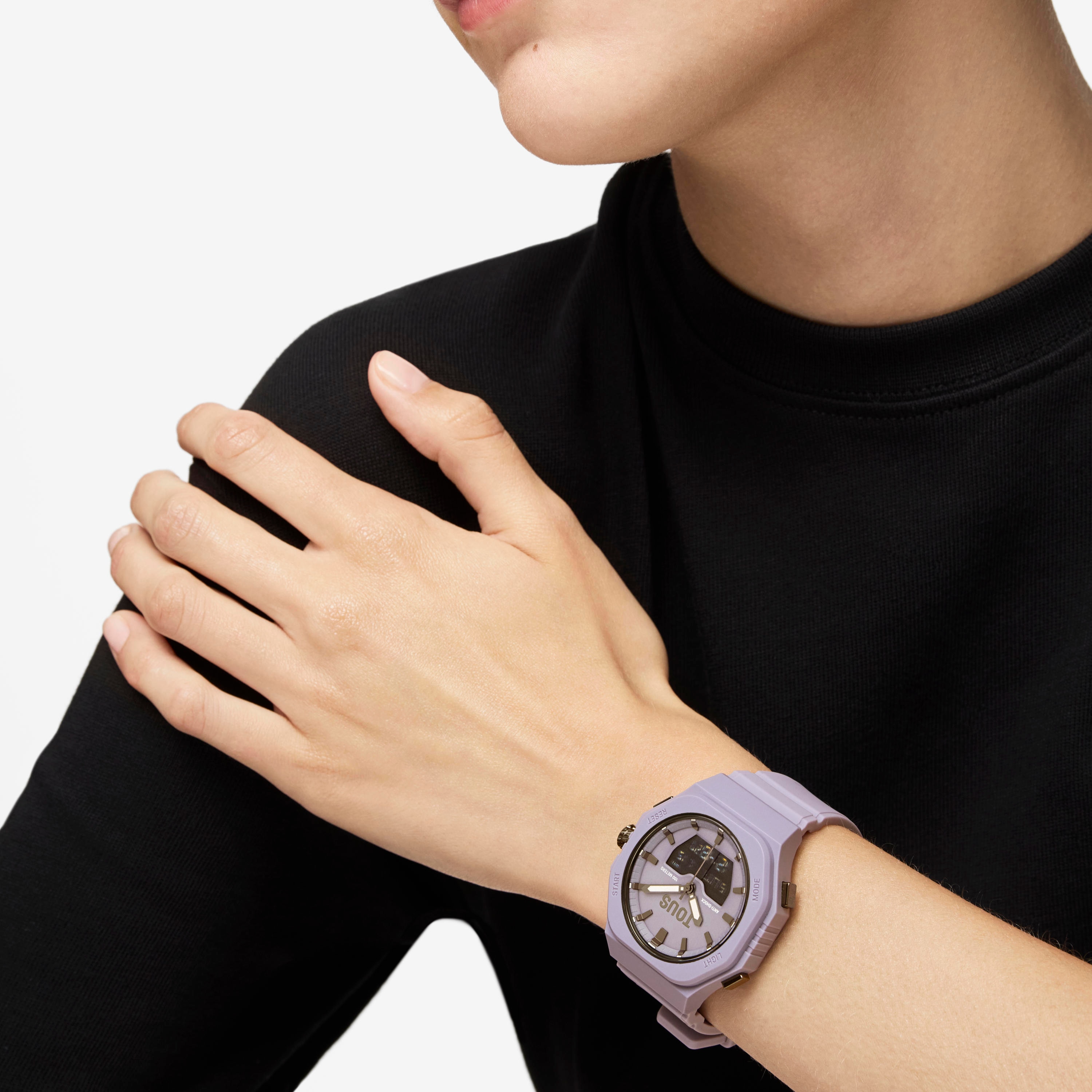 Reloj analógico-digital de acero IP lila con brazalete de nylon lila Bet
