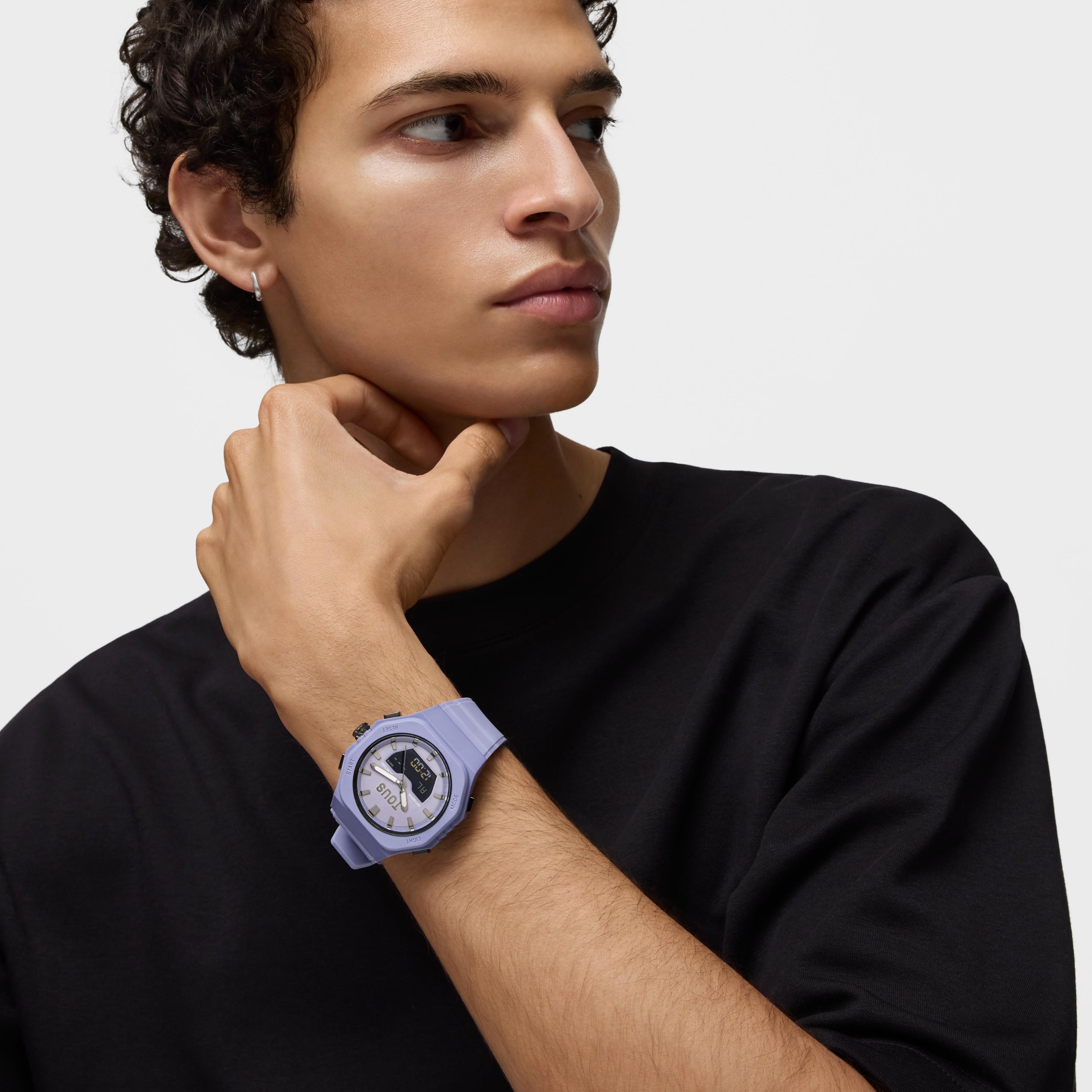 Reloj analógico-digital de acero IP lila con brazalete de nylon lila Bet