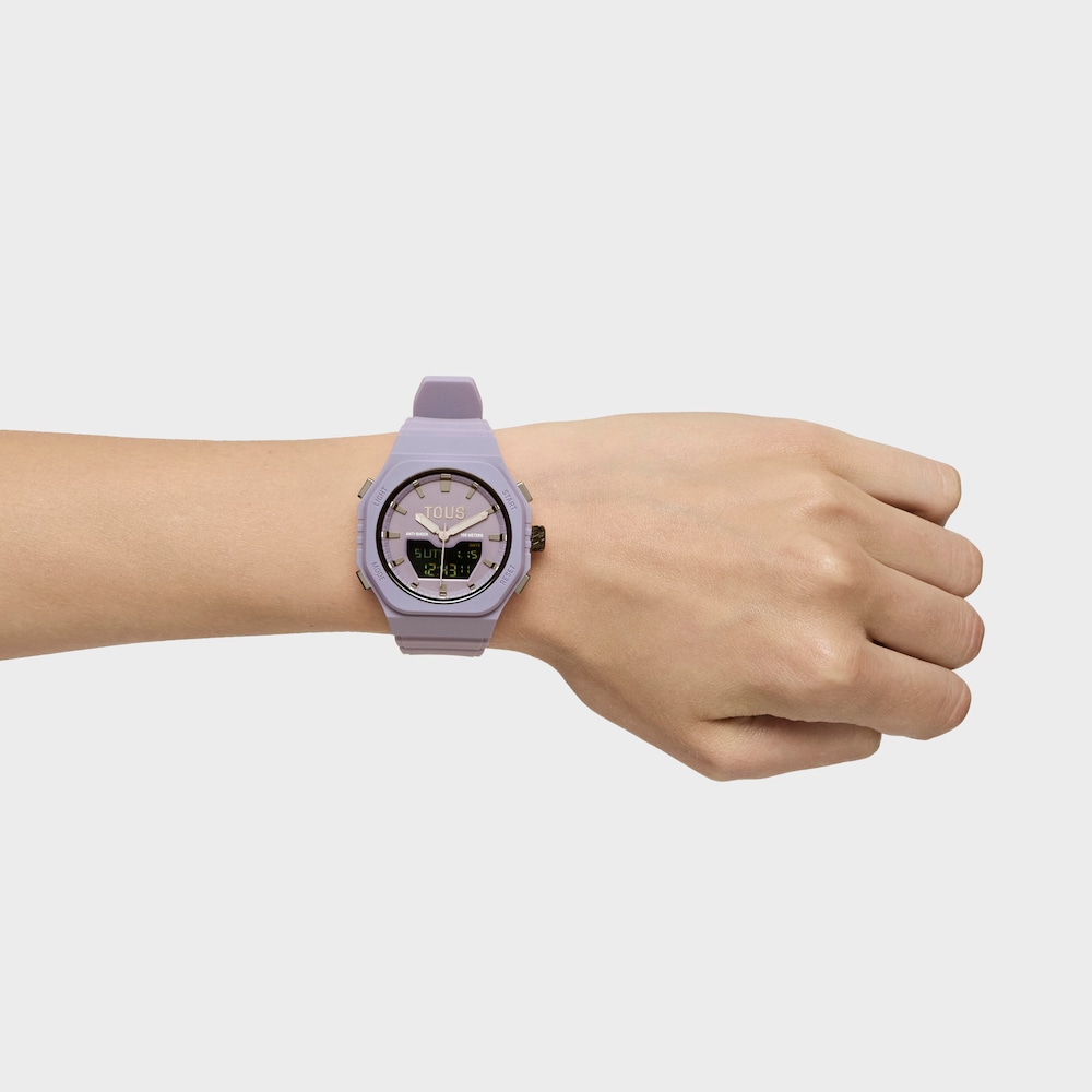 Zegarek analogowo-cyfrowy z liliowej stali IP z liliową nylonową bransoletą Bet