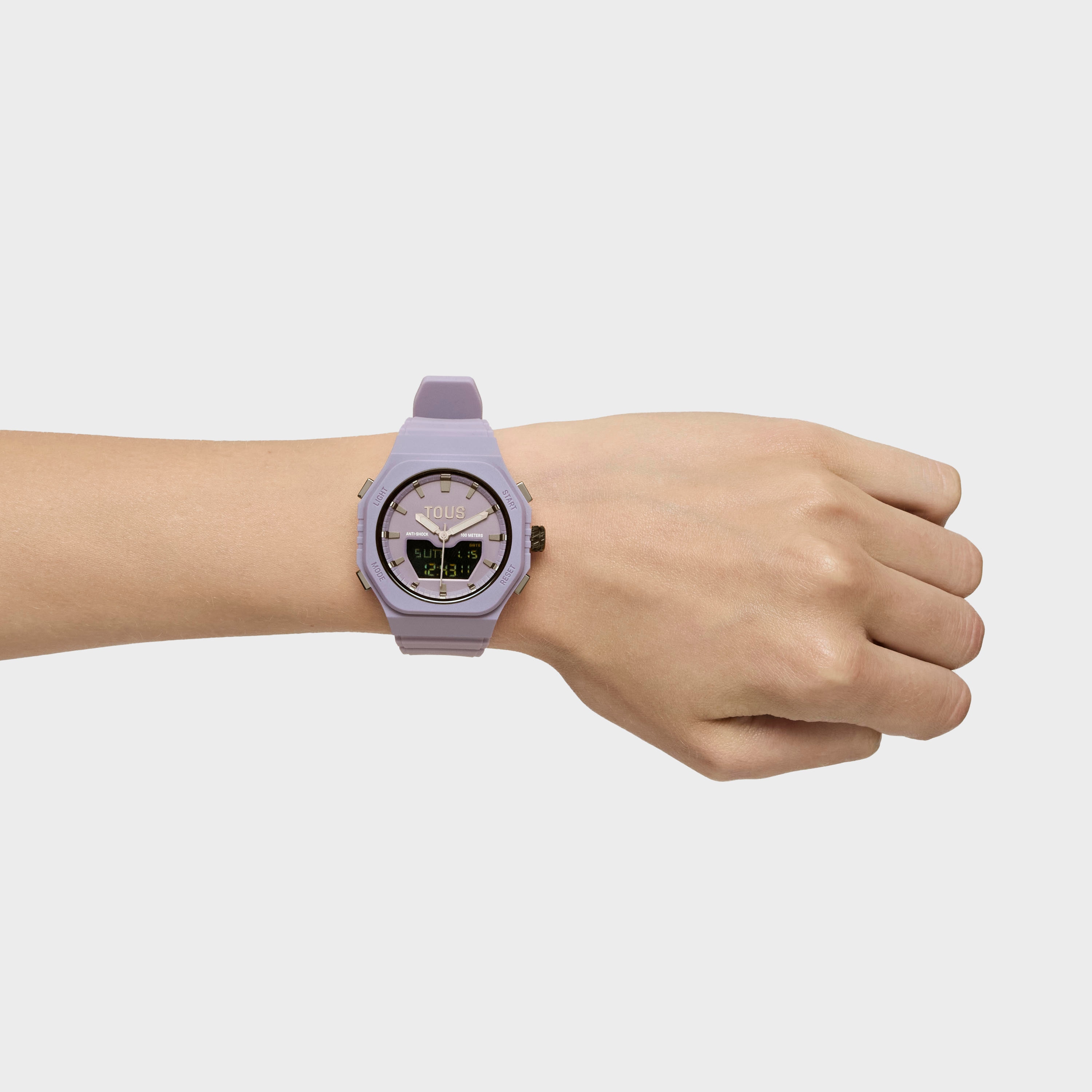 Reloj analógico-digital de acero IP lila con brazalete de nylon lila Bet