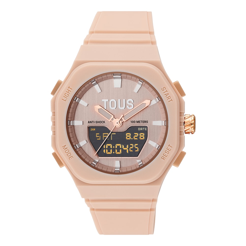 Reloj analógico-digital de acero IPRG nude con brazalete de nylon rosa Bet image number 0