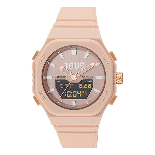 Nude-colored IPRG Steel analog-Digital Watch with pink nylon Bracelet Bet
