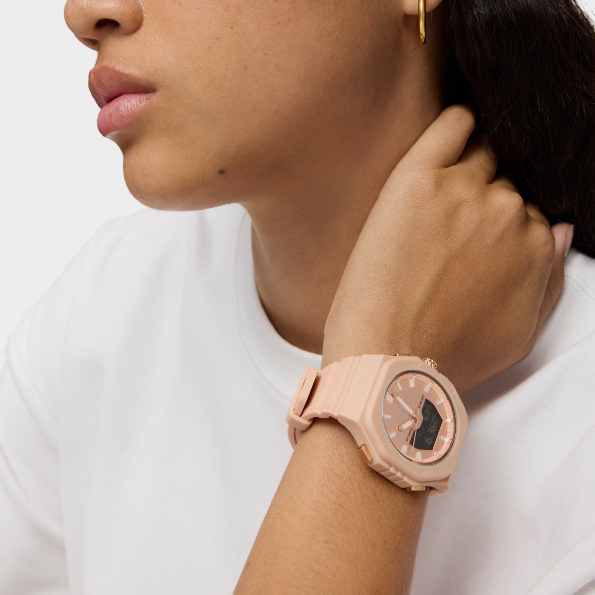 Nude-colored IPRG Steel analog-Digital Watch with pink nylon Bracelet Bet