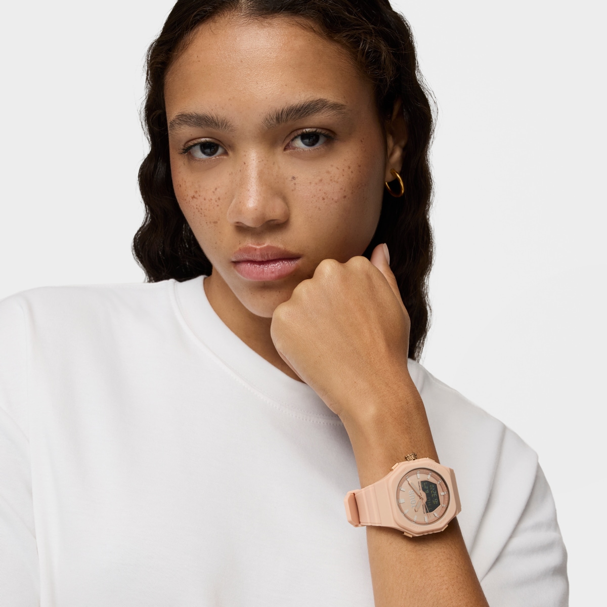 Nude-colored IPRG Steel analog-Digital Watch with pink nylon Bracelet Bet