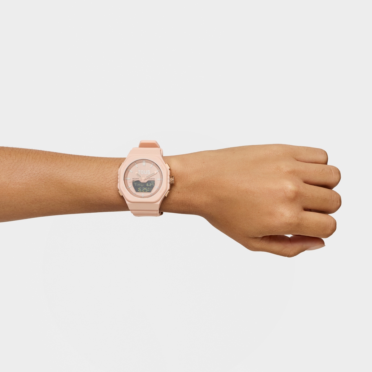 Nude-colored IPRG Steel analog-Digital Watch with pink nylon Bracelet Bet