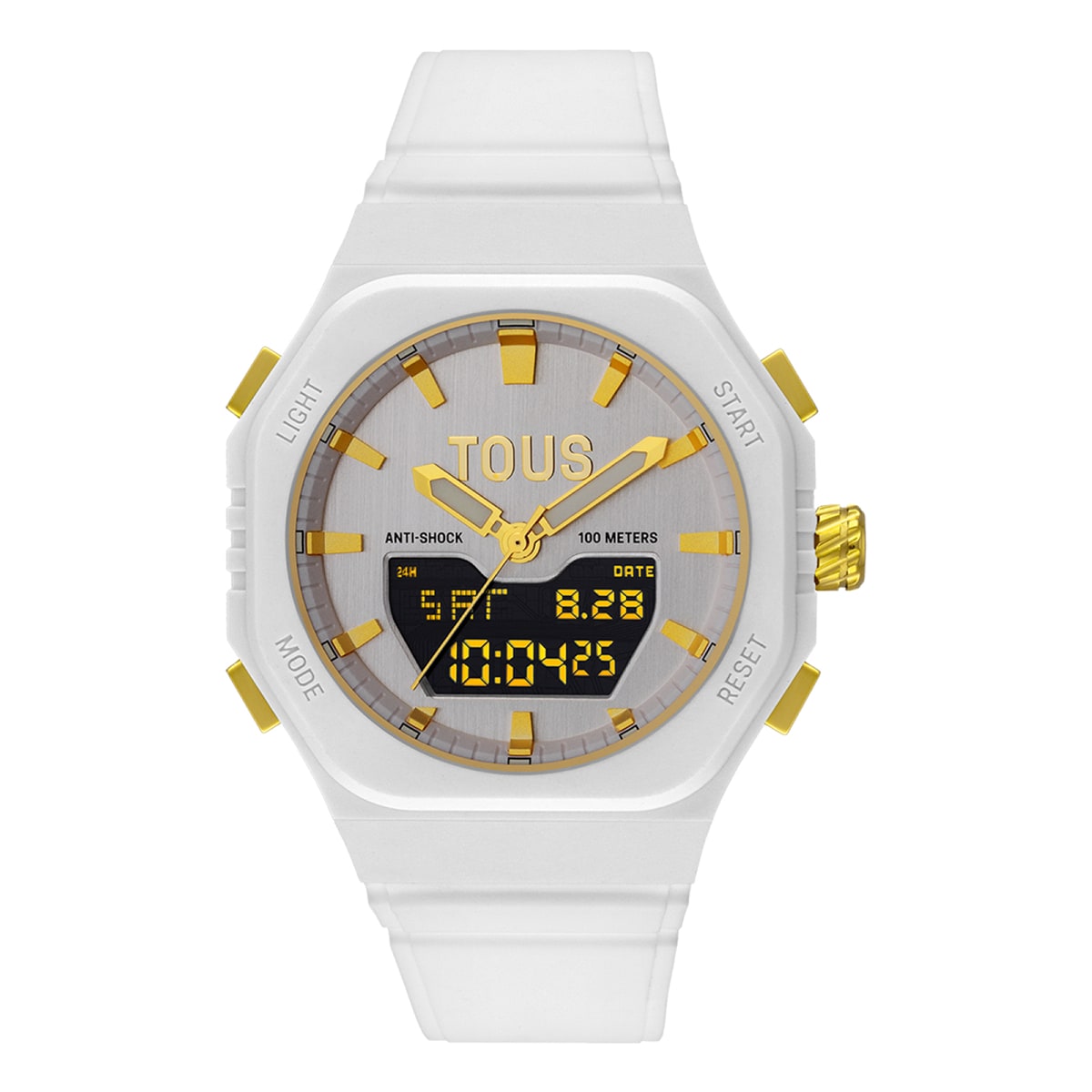Gold-colored IPG steel IPG analog-digital Watch with white nylon bracelet Bet