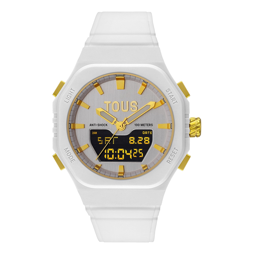 Reloj analógico-digital de acero IPG dorado con brazalete de nylon blanco Bet image number 0