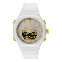 Reloj analógico-digital de acero IPG dorado con brazalete de nylon blanco Bet