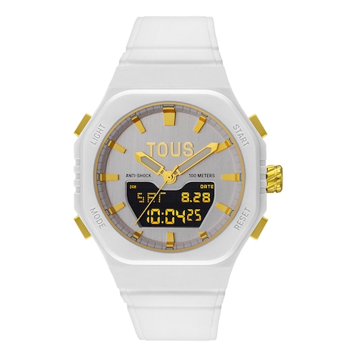 Gold-colored IPG steel IPG analog-digital Watch with white nylon bracelet Bet