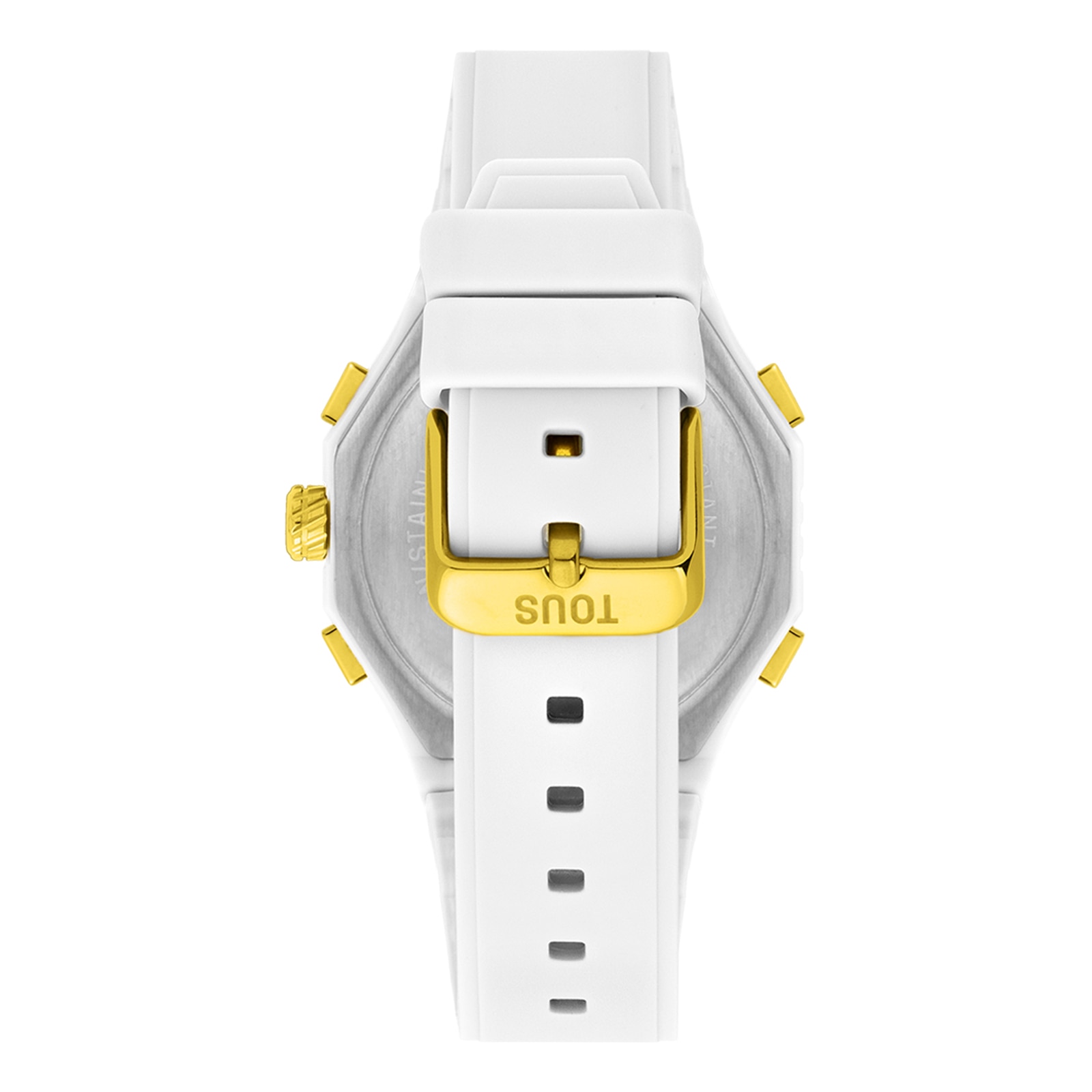 Reloj analógico-digital de acero IPG dorado con brazalete de nylon blanco Bet