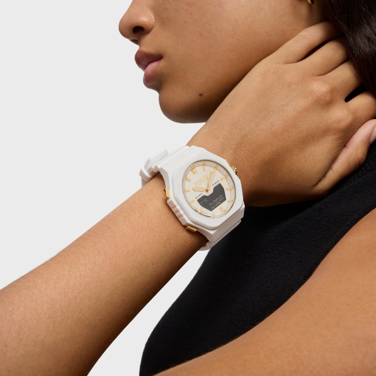 Gold-colored IPG steel IPG analog-digital Watch with white nylon bracelet Bet