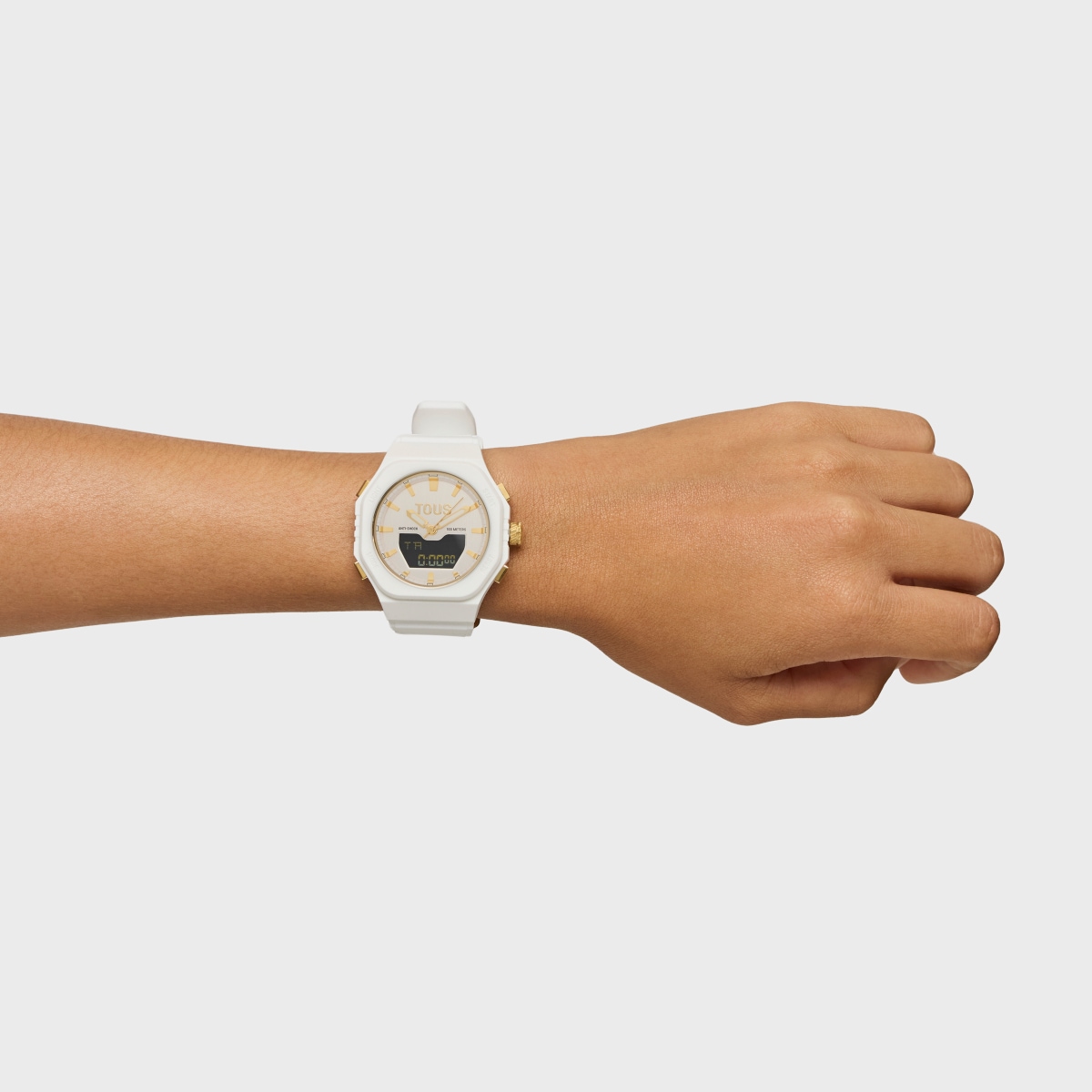 Gold-colored IPG steel IPG analog-digital Watch with white nylon bracelet Bet