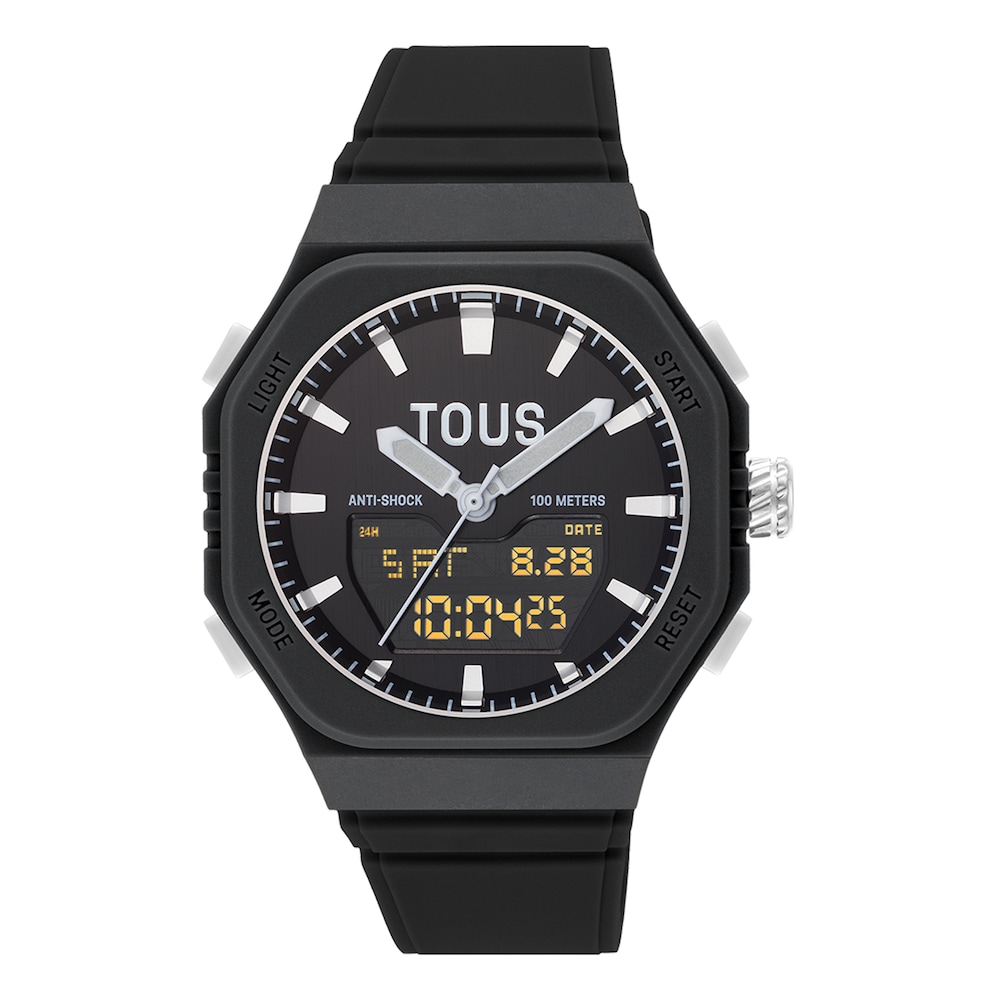 Reloj analógico-digital de acero y brazalete de nylon negro Bet image number 0