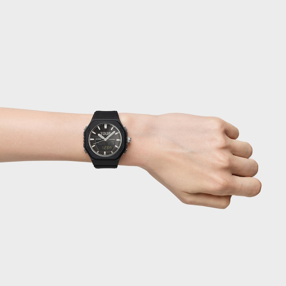 Reloj anal&oacute;gico/digital de acero y brazalete de nylon negro Bet