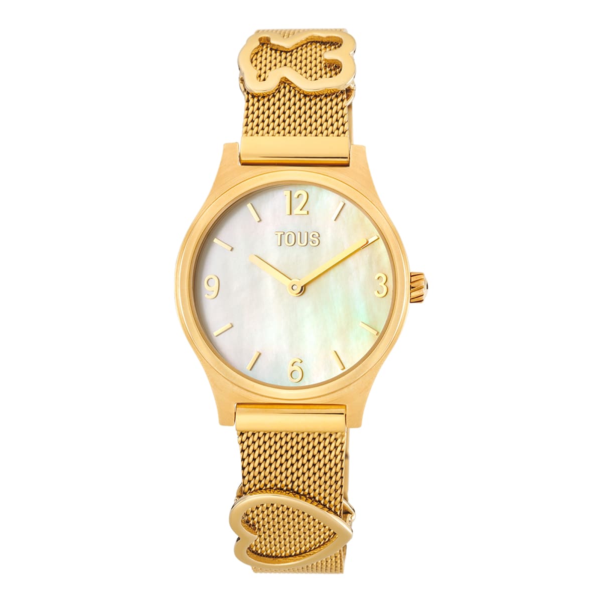 Reloj analógico con brazalete de acero IPG dorado y esfera de nácar Epic Icon Mesh