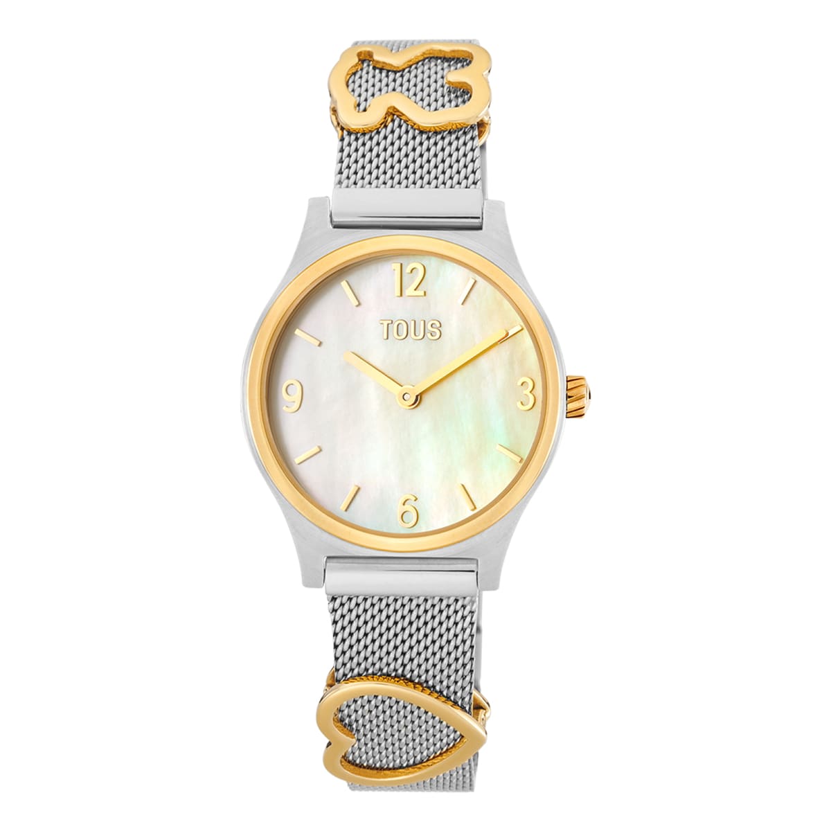 Reloj analógico con brazalete de acero SS, acero IPG dorado y esfera de nácar Epic Icon Mesh