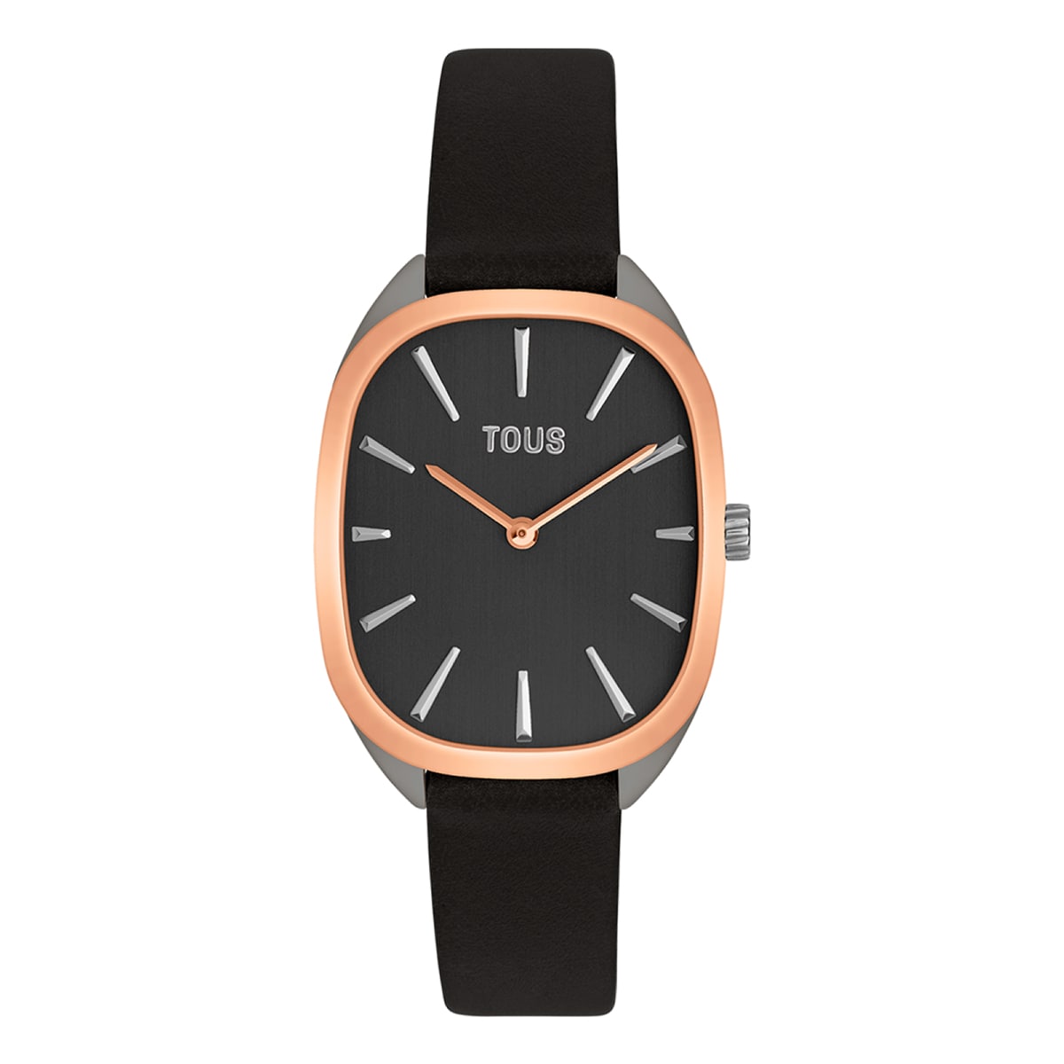 Reloj analógico de acero IPRG rosa con correa de piel negra Heritage