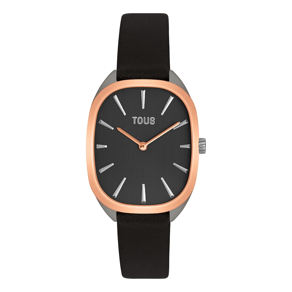 Pink IPRG steel analog Watch with black leather strap Heritage image number 0