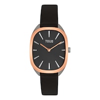 Pink IPRG steel analog Watch with black leather strap Heritage
