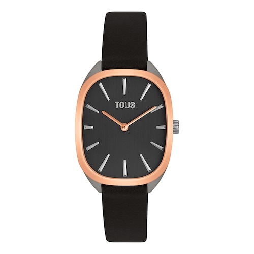 Pink IPRG steel analog Watch with black leather strap Heritage