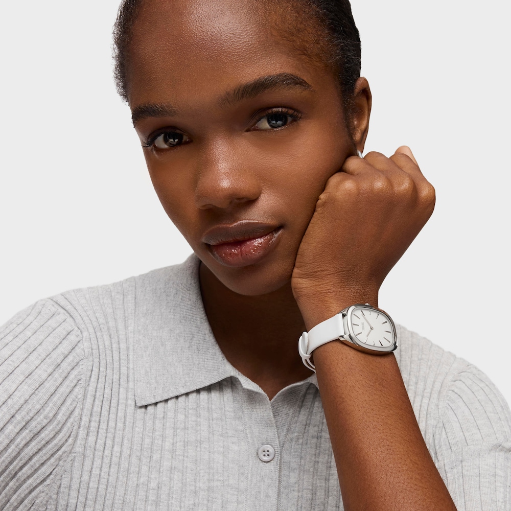 Oceľov&eacute; anal&oacute;gov&eacute; hodinky s&nbsp;bielym kožen&yacute;m remienkom Heritage