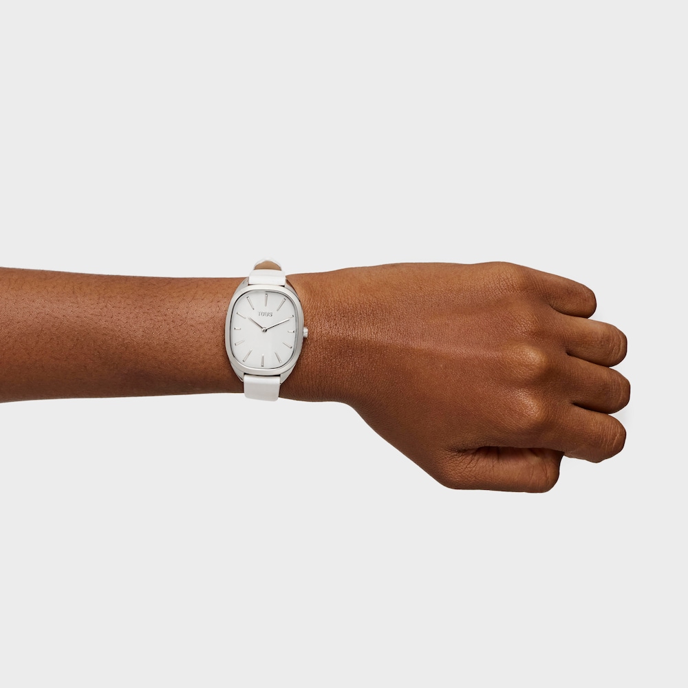 Oceľov&eacute; anal&oacute;gov&eacute; hodinky s&nbsp;bielym kožen&yacute;m remienkom Heritage