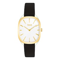 Gold-colored IPG steel analog Watch with black leather strap Heritage