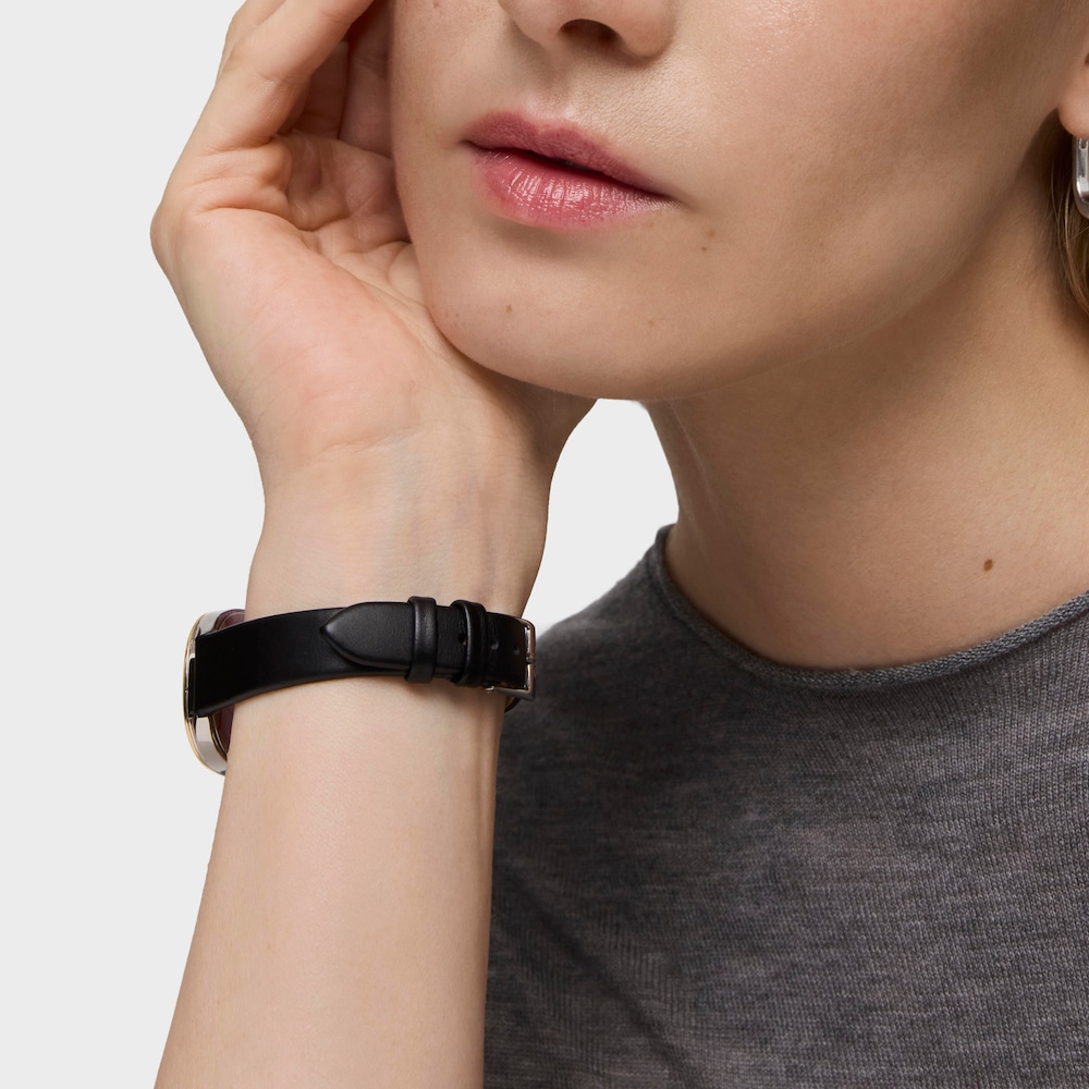 Analogowy zegarek ze złotej stali IPG z czarnym sk&oacute;rzanym paskiem Heritage