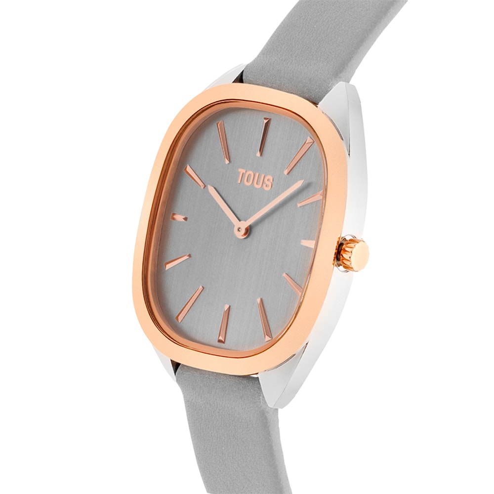 Pink IPG steel analog Watch with gray leather strap Heritage image number 1