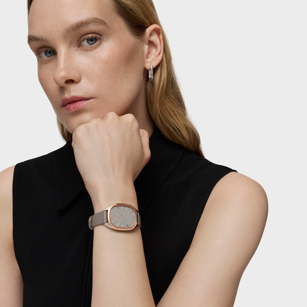 Pink IPG steel analog Watch with gray leather strap Heritage image number 3