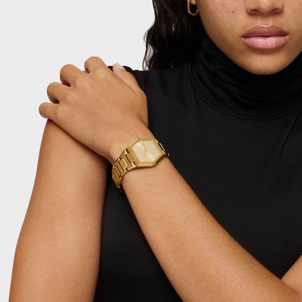 Analogov&eacute; Hodinky s&nbsp;n&aacute;ramkem z&nbsp;IPG oceli ve zlat&eacute; barvě Karat