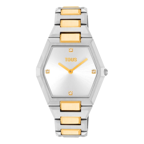 Reloj digital con brazalete de acero SS y acero IPG dorado Karat