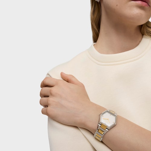 Reloj digital con brazalete de acero SS y acero IPG dorado Karat