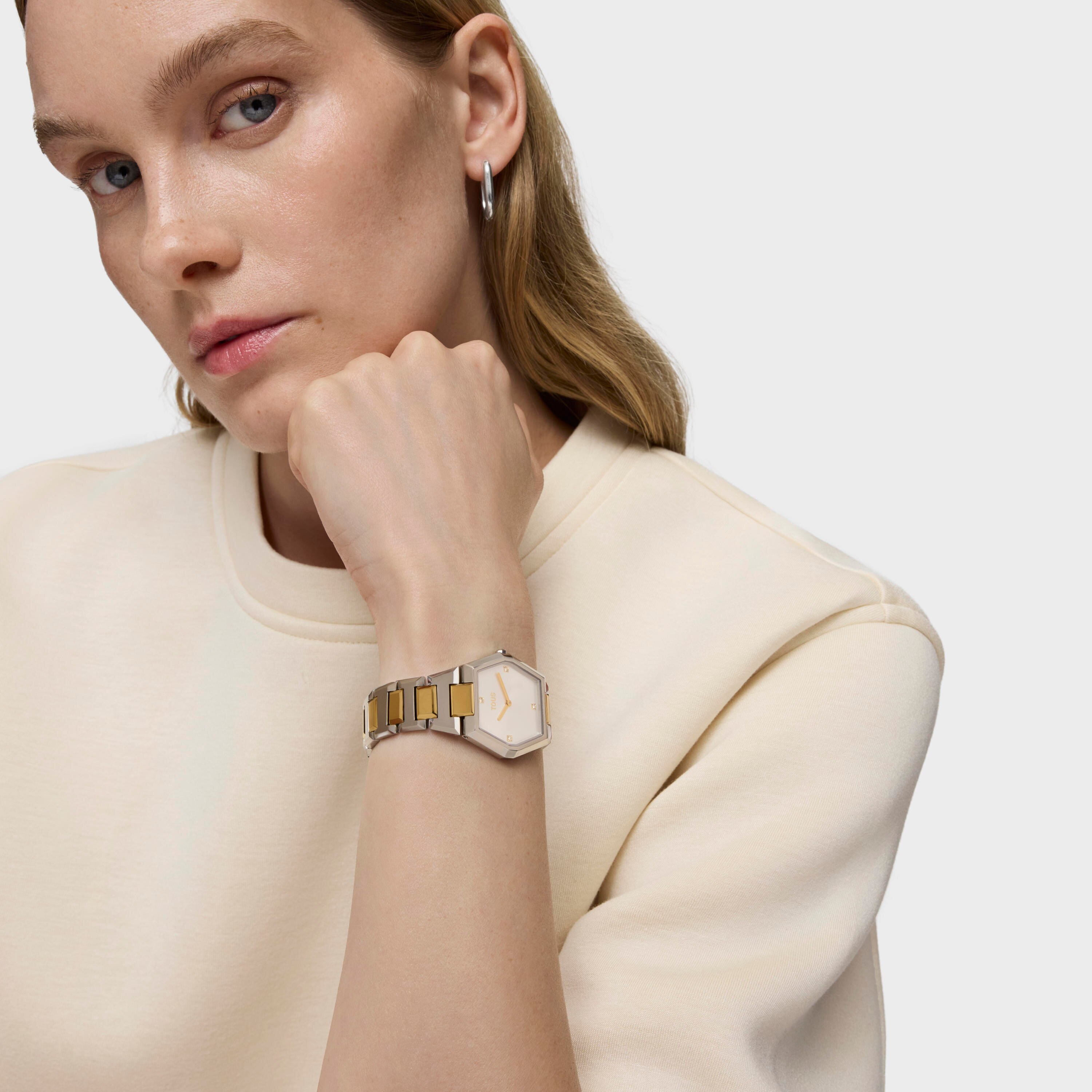 Digital Watch with stainless steel and gold-colored IPG steel bracelet Karat