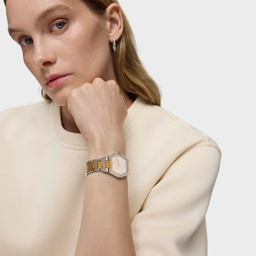 Reloj digital con brazalete de acero SS y acero IPG dorado Karat