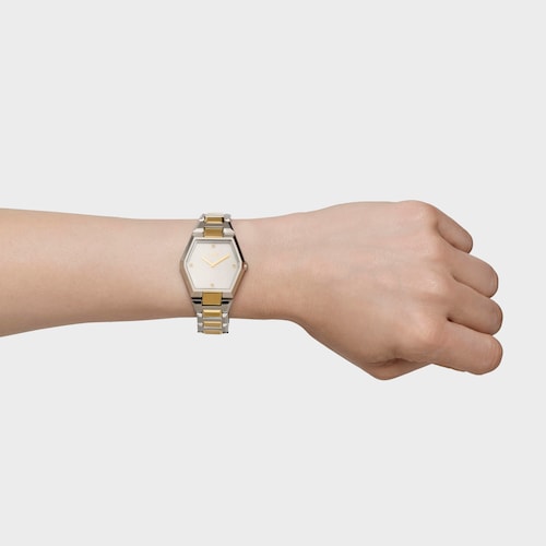 Reloj digital con brazalete de acero SS y acero IPG dorado Karat