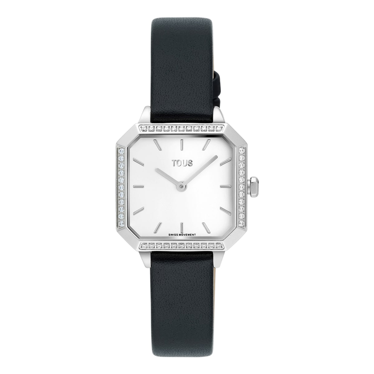 Tous - Reloj Con Movimiento Suizo Analógico De Acero Con 0,40 Ct En Diamantes Y Brazalete De Piel Negra Les Classiques - U