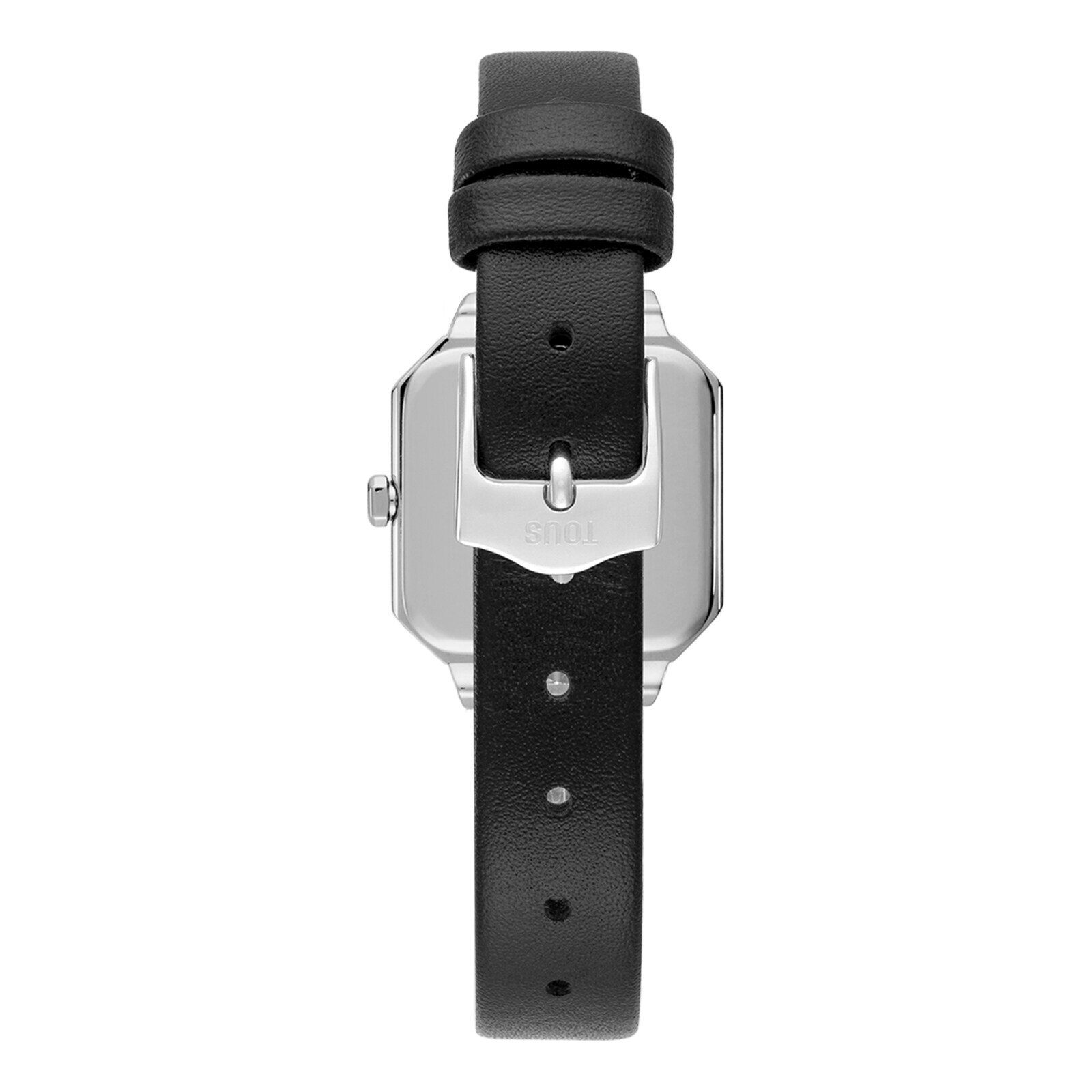 Swiss-movement analog steel watch with ct in diamonds and black leather strap Les Classiques