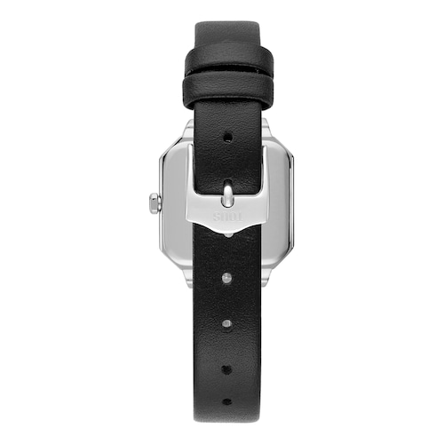 Swiss-movement analog steel watch with 0,40 ct in diamonds and black leather strap Les Classiques