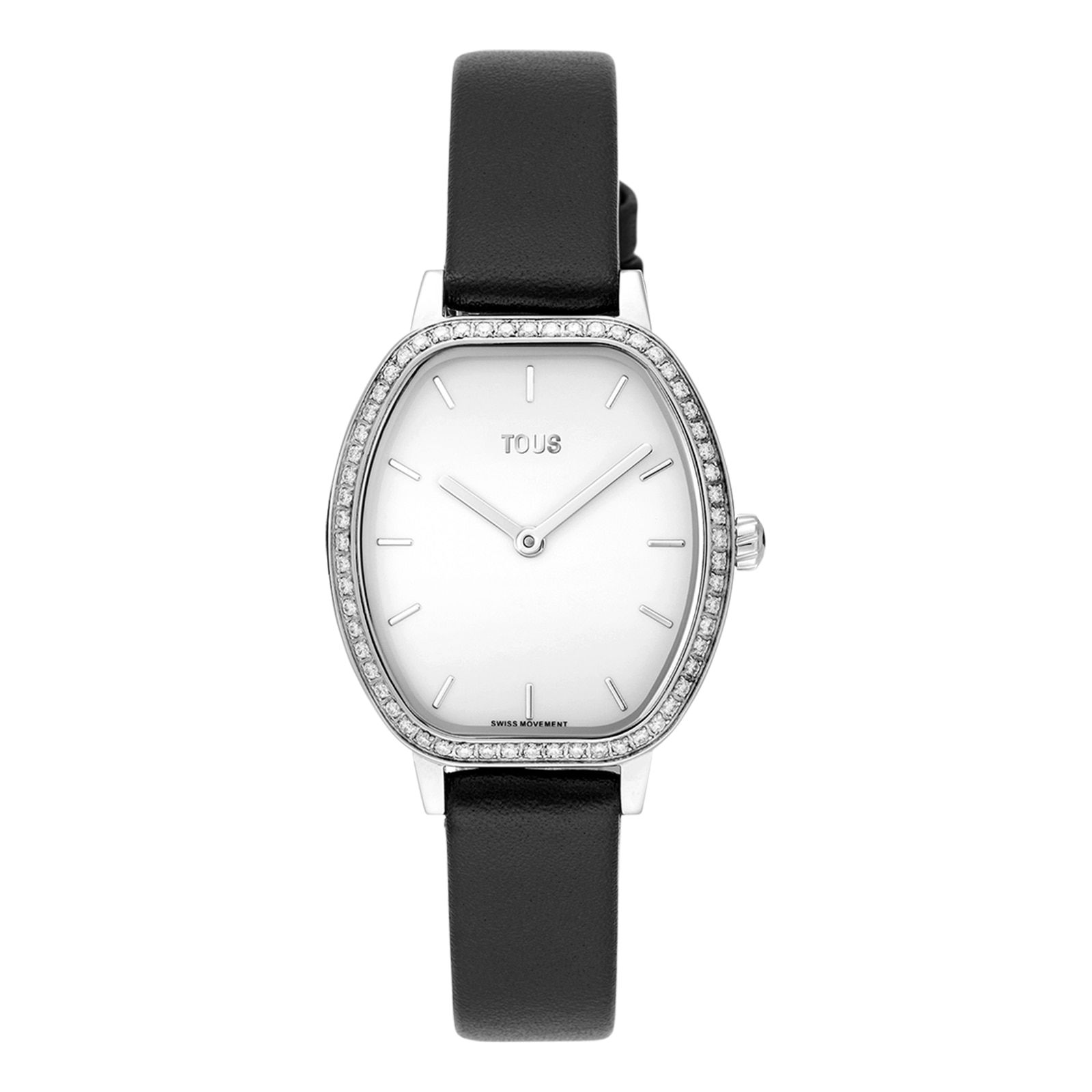 Reloj con movimiento suizo analógico de acero con 0,54 ct en diamantes y brazalete de piel negra Les Classiques