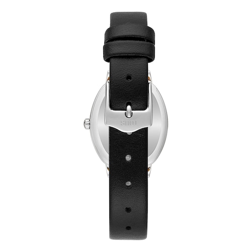 Swiss-movement analog steel watch with 0,54 ct in diamonds and black leather strap Les Classiques